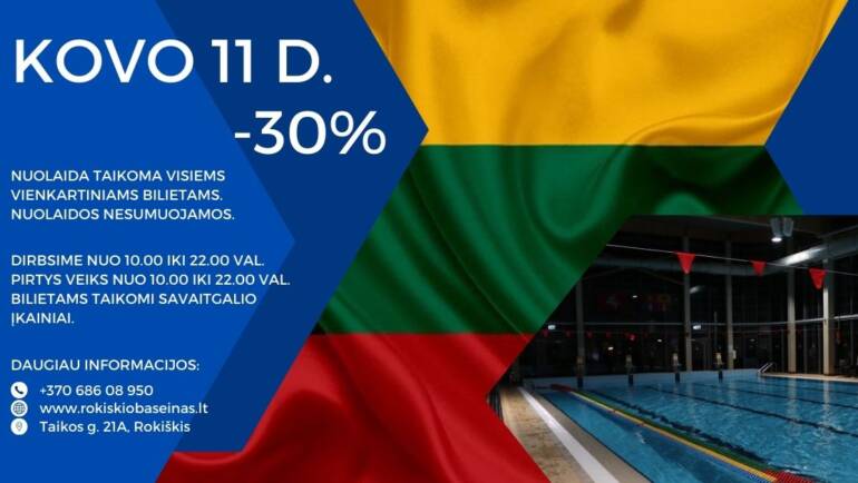 Nuolaida Rokiškio baseine vienkartiniams bilietams 30% – Kovo 11 d.